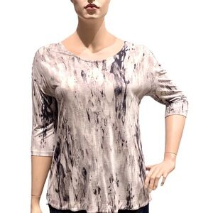 Saint Tropez West  High-Low Split Hem Top Plus Size 2X Gray & White Boatneck NWT